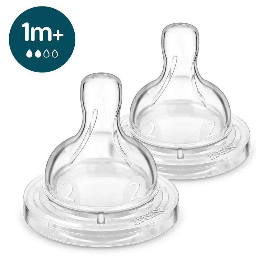 Philips Avent Anti - Colic Nipple | 1m+ Flow | Newborn Baby Bottle Teat | BPA Free | Pack of 2 | Suitable for All Philips Avent Anti - Colic Classic Feeding Bottles | SCY762/02 - Adenzo Comfies