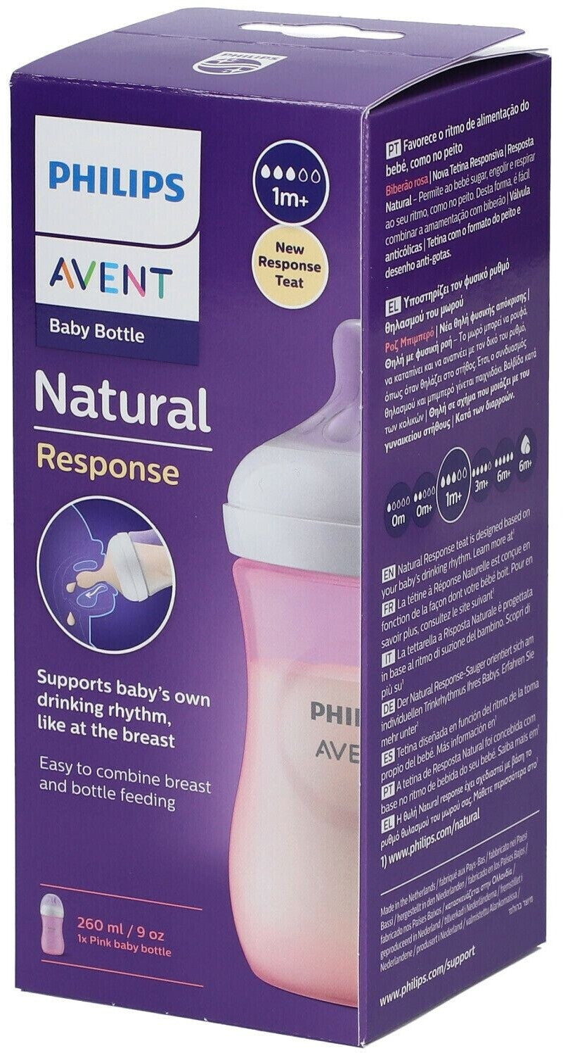 Philips Avent Natural Response 3.0 Baby Feeding Bottle  Ideal for 1 months+| Natural Response Technology Mimics Breastfeeding | Uniquely Designed Nipple releases milk only when baby drinks | Pack of 1 | Pink | SCY903/11