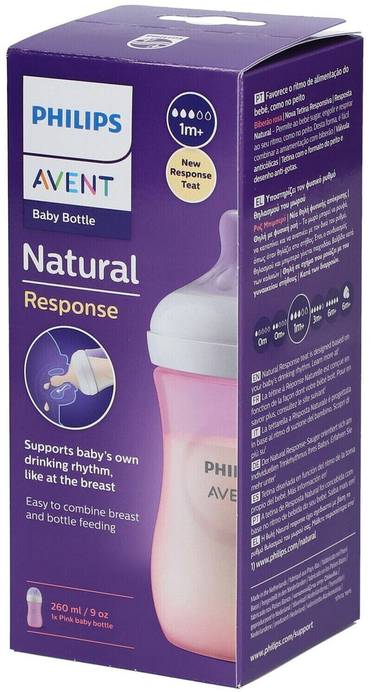 Philips Avent Natural Response 3.0 Baby Feeding Bottle  Ideal for 1 months+| Natural Response Technology Mimics Breastfeeding | Uniquely Designed Nipple releases milk only when baby drinks | Pack of 1 | Pink | SCY903/11