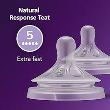 Philips Avent Natural Response Bottle Teat - 2 x Baby Bottle Flow level 1-6 Teats from Newborn Babies, 1+ Months to 6 months, BPA Free