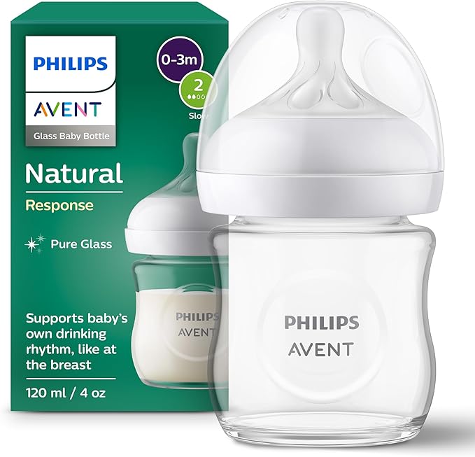 Philips Avent Natural Response Glass Baby Bottle - 240ml Baby Milk Bottle, BPA Free for Newbown Babies 1 Month+ (Model SCY933/01)