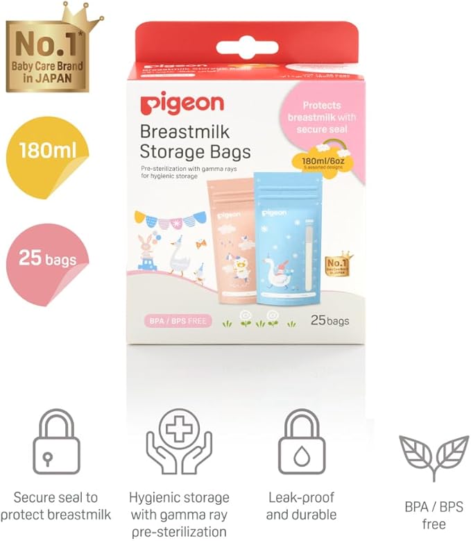 Pigeon Breast Milk Storage Bags Animals 180ml 25 bags