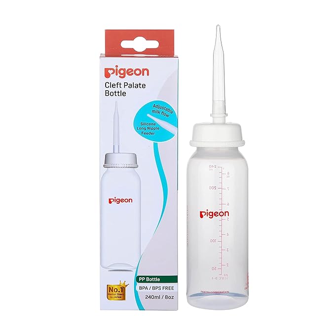 Pigeon Cleft Palate Nursing/Baby Feeding Bottle 240 ml | Adjustable Milk Flow Feeder | Long Silicone Nipple | BPA & BPS Free | for Newborns | Transparent