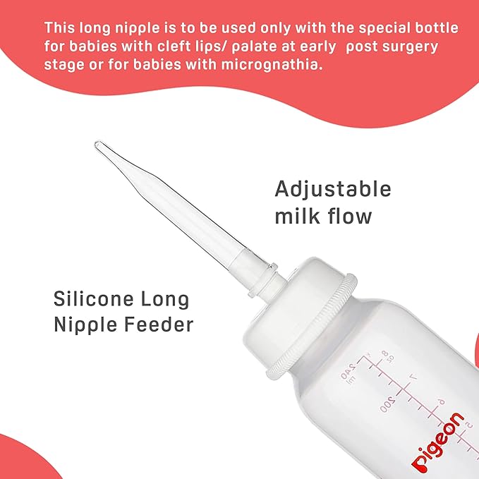 Pigeon Cleft Palate Nursing/Baby Feeding Bottle 240 ml | Adjustable Milk Flow Feeder | Long Silicone Nipple | BPA & BPS Free | for Newborns | Transparent