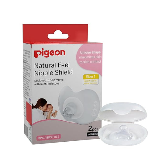 Pigeon Natural Feel Silicone Nipple Shield Size 1 (2 Pcs) | for Nipple Diameter Below 13 mm | with Storage Case | Breastfeeding Support
