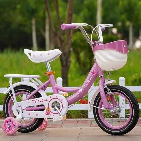 Princess Pink and purple Girls’ 14 and 16 - Inch Bicycle with Basket – Children’s Cycle for Girls, Toddler and Kids Bike with Training Wheels - Adenzo Comfies