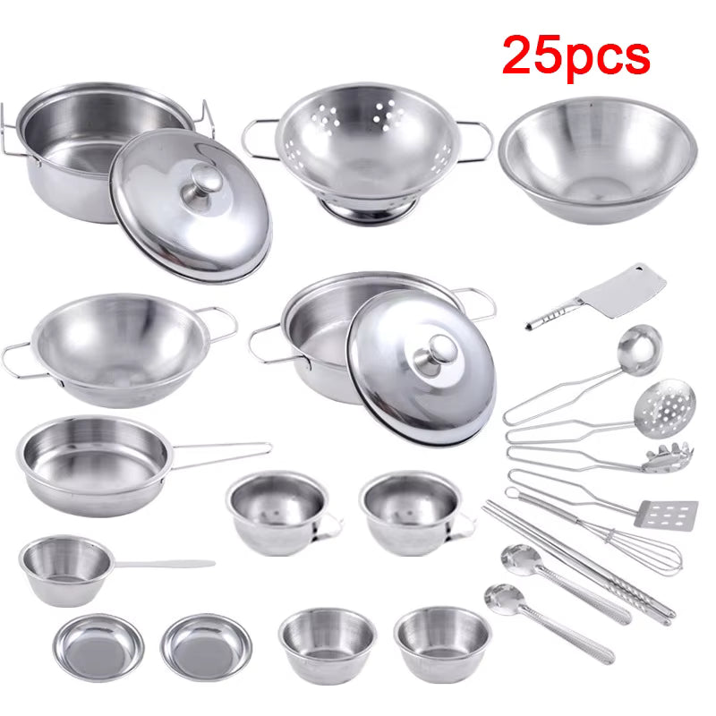 Mini Kitchen Utensils Toy Set for Kids – Stainless Steel Pretend Play Cooking Set for Girls & Boys