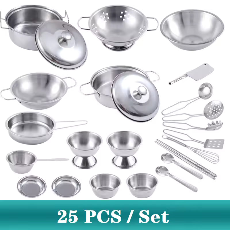 Mini Kitchen Utensils Toy Set for Kids – Stainless Steel Pretend Play Cooking Set for Girls & Boys