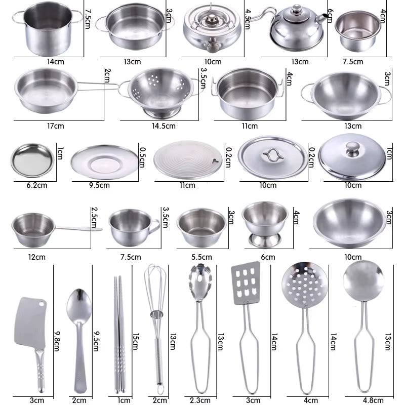 Mini Kitchen Utensils Toy Set for Kids – Stainless Steel Pretend Play Cooking Set for Girls & Boys