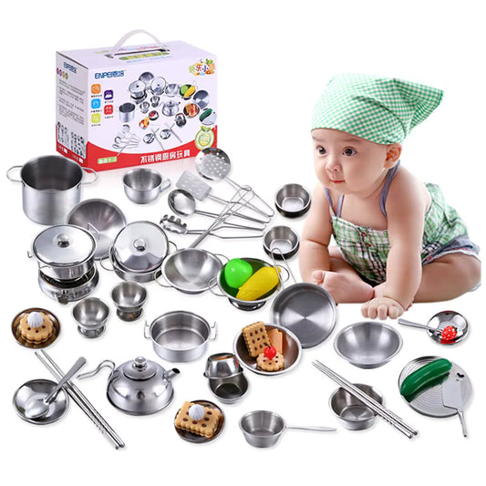 Mini Kitchen Utensils Toy Set for Kids – Stainless Steel Pretend Play Cooking Set for Girls & Boys