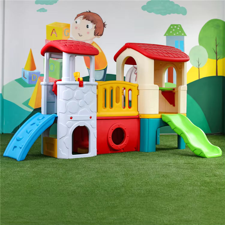 Kids Indoor & Outdoor Play Center | Durable Playhouse with Slide & Activity Zone (300×178×170 cm) - Adenzo Comfies