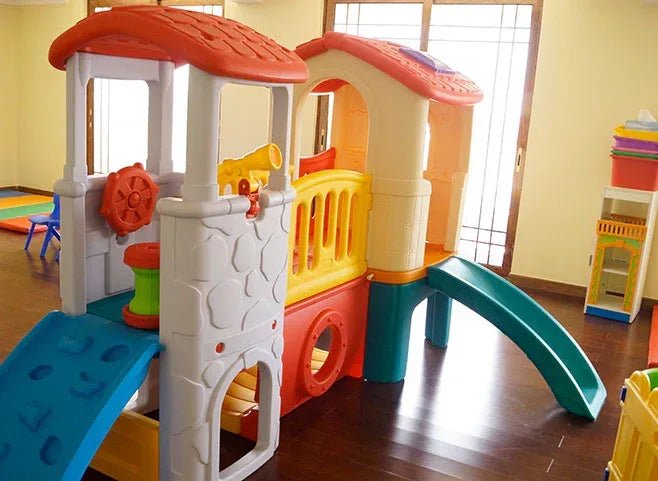 Kids Indoor & Outdoor Play Center | Durable Playhouse with Slide & Activity Zone (300×178×170 cm) - Adenzo Comfies