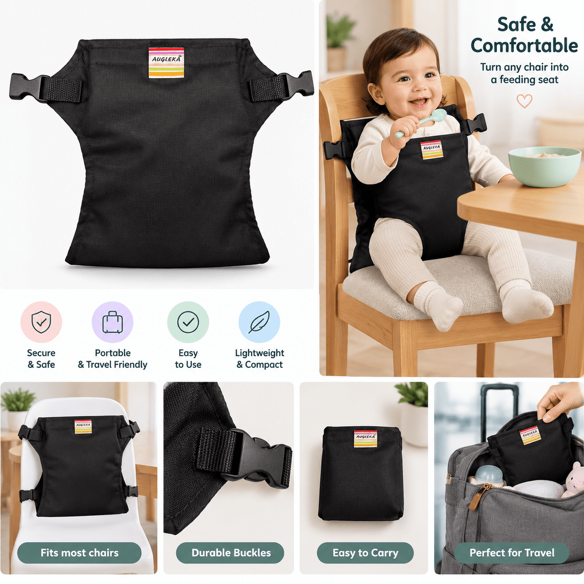 Augleka Portable Chair Harness – Travel Baby Feeding Seat - Adenzo Comfies