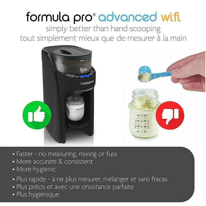 Baby Brezza Formula Pro Advanced WiFi Formula Dispenser - Automatically Mix a Warm Formula Bottle from Your Phone Instantly – Easily Make Bottle with Automatic Powder Blending Machine, Black