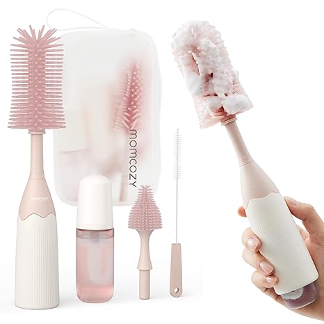 Momcozy Bottle Brush Kit, Innovative Push-Press Design for Better Cleaning - Baby Bottle Cleaner Brush for Baby Bottle, Breast Pumps, Nipples, and More
