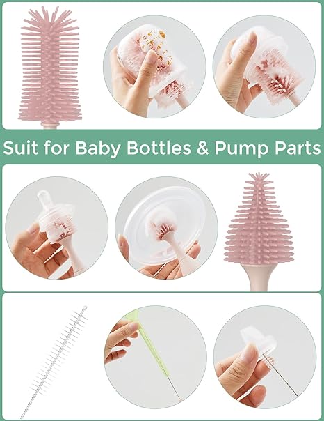 Momcozy Bottle Brush Kit, Innovative Push-Press Design for Better Cleaning - Baby Bottle Cleaner Brush for Baby Bottle, Breast Pumps, Nipples, and More
