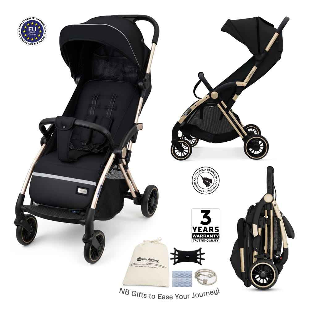 Neobreez THETA Auto Fold Self Stand Travel Baby Toddler Stroller, Compact Pushchair,Waterproof UPF 50+ Canopy,Gift &Cotton Bag,Phone Holder,Toy Strap,Reflective Stickers,0-4yrs,22kg.