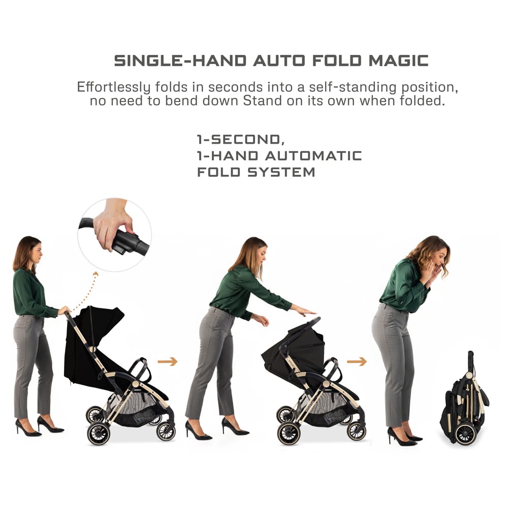 Neobreez THETA Auto Fold Self Stand Travel Baby Toddler Stroller, Compact Pushchair,Waterproof UPF 50+ Canopy,Gift &Cotton Bag,Phone Holder,Toy Strap,Reflective Stickers,0-4yrs,22kg.