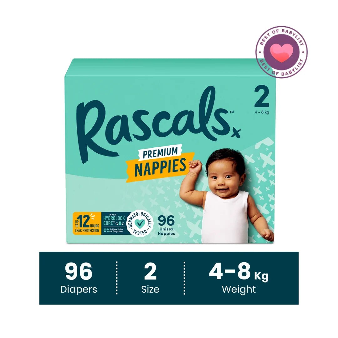 Rascals Premium Baby Diapers Jumbo Box - Size 2, 4-8 kg, 96 Count. - Adenzo Comfies