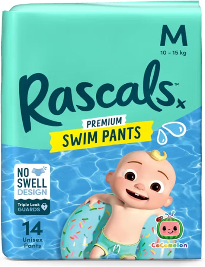 Rascals Cocomelon Premium Baby Swimming Diaper Pants - Advanced Leak Protection Swimming Diaper Pants For Little Swimmers - Extra Stretchy Waistband Swim Pants