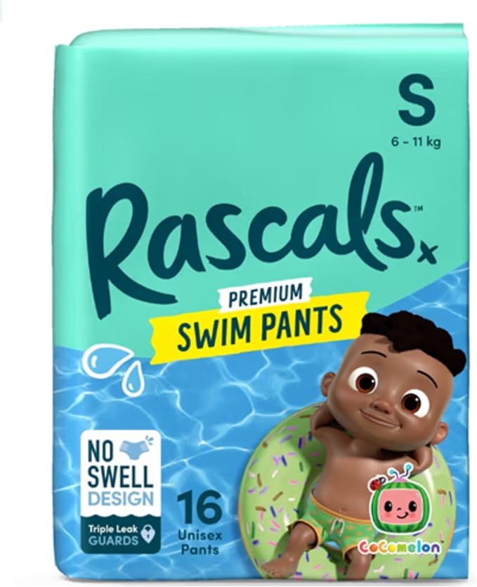 Rascals Cocomelon Premium Baby Swimming Diaper Pants - Advanced Leak Protection Swimming Diaper Pants For Little Swimmers - Extra Stretchy Waistband Swim Pants