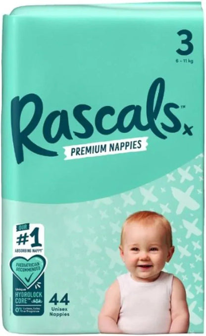 Rascals Premium Baby Diapers - Comfortable & Leak - Proof Newborn Diaper for Babies 3 - 5 kg - Soft & Gentle Diapers Size 1 - Pack of 54 Count - Adenzo Comfies