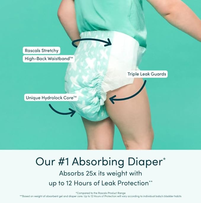 Rascals Premium Baby Diapers - Comfortable & Leak-Proof Newborn Diaper for Babies 3-5 kg - Soft & Gentle Diapers Size 1 - Pack of 54 Count