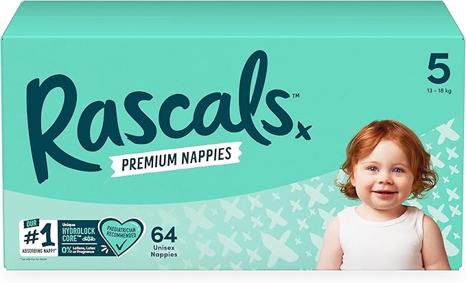 Rascals Premium Baby Diapers - Comfortable & Leak-Proof Diaper for Babies - Soft & Gentle Diapers Size 1 to size 7 - Jumbo Box