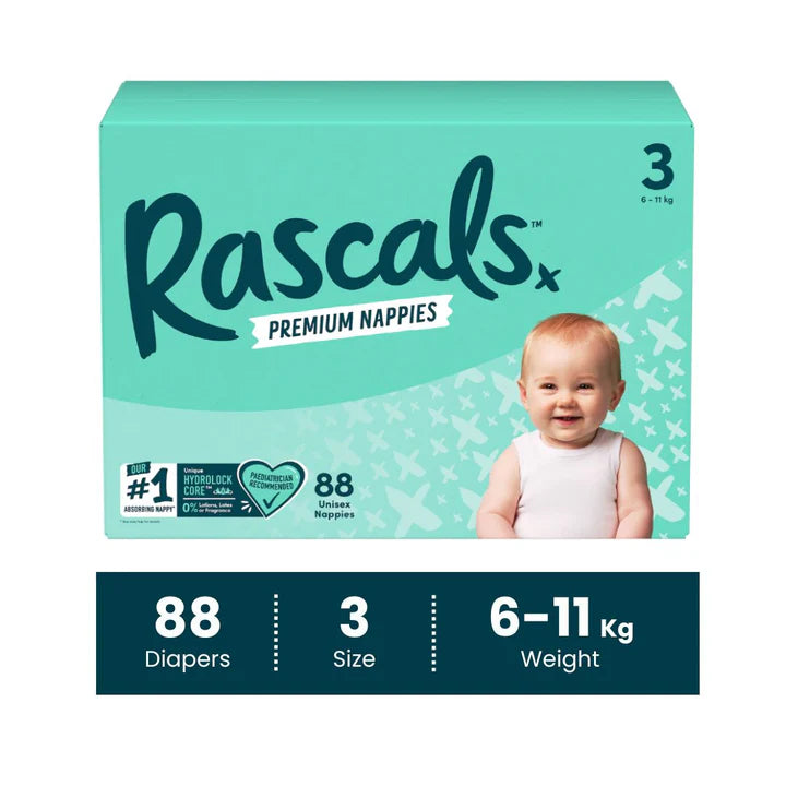 Rascals Premium Baby Diapers - Comfortable & Leak-Proof Diaper for Babies - Soft & Gentle Diapers Size 1 to size 7 - Jumbo Box