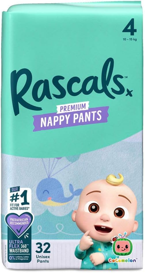 Rascals Premium Cocomelon Themed Baby Diapers Pant - Ultra Absorbent & Leak Protection Diapers Pant Size 4-360 Flex Waistband Diaper Pant