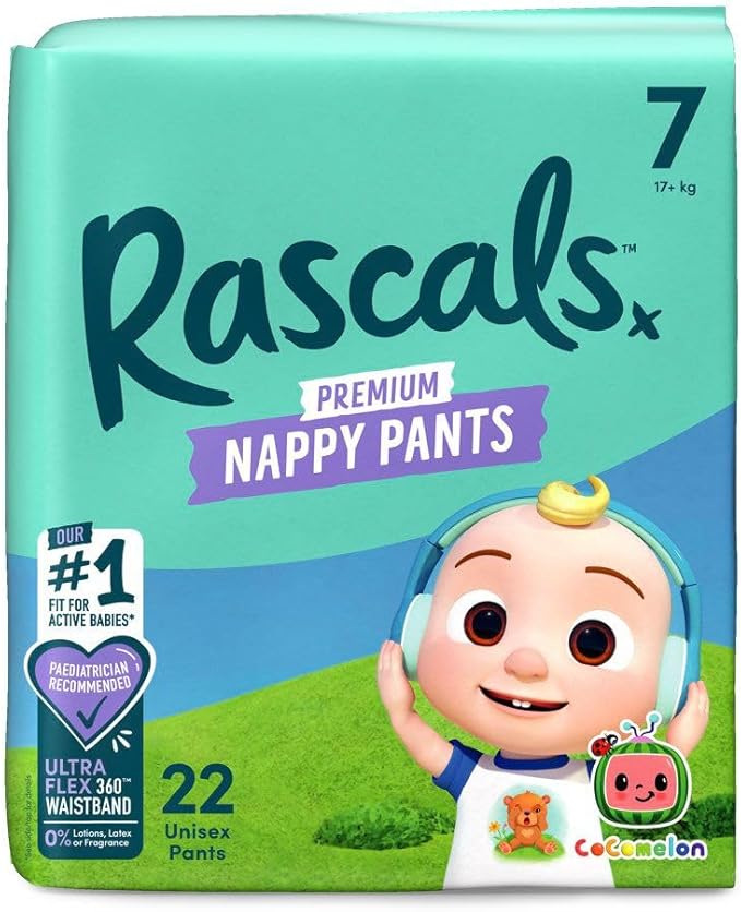 Rascals Premium Cocomelon Themed Baby Diapers Pant - Ultra Absorbent & Leak Protection Diapers Pant Size 4-360 Flex Waistband Diaper Pant