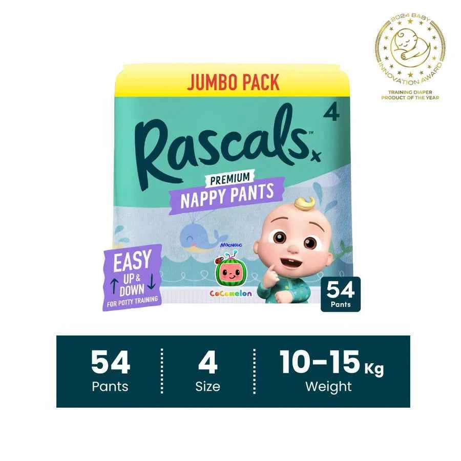 Rascals Cocomelon Edition Training Diaper Pants, Jumbo Pack, Size 4, 10-15 kg, 54 Count.