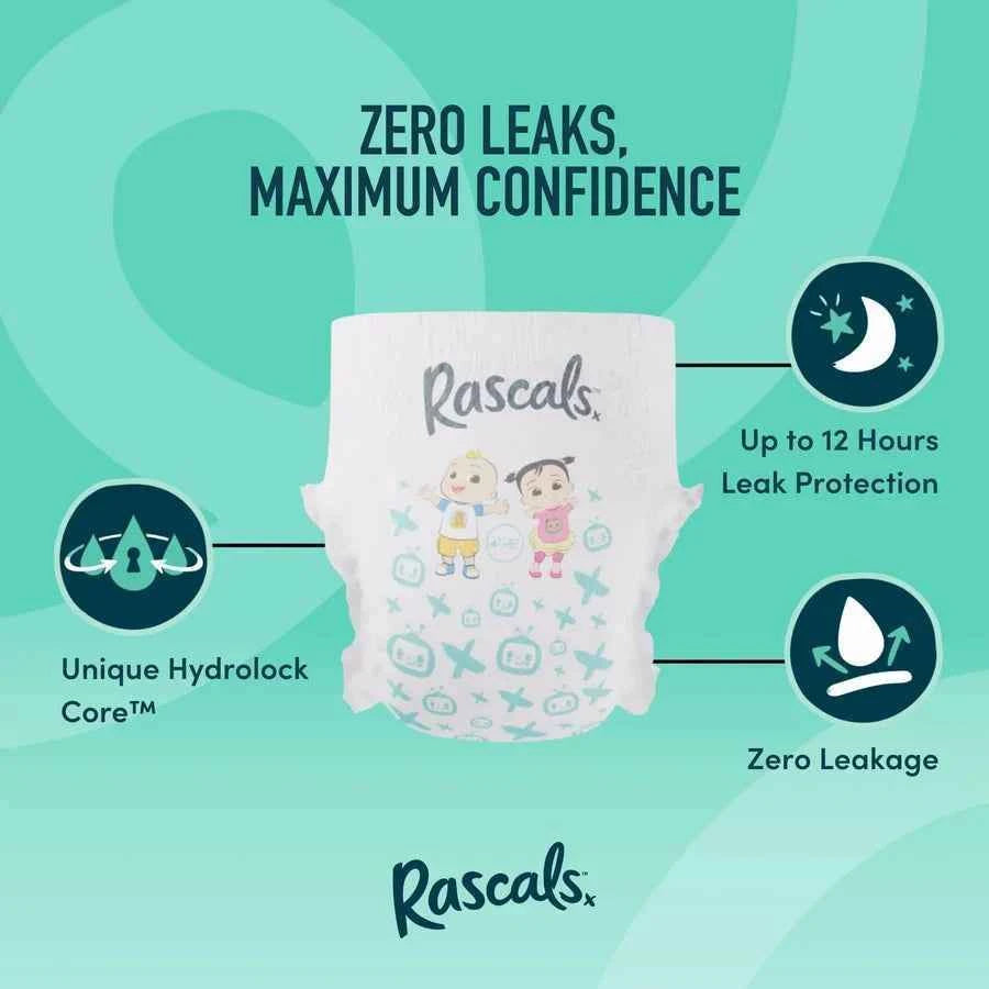 Rascals Premium Baby Diapers - Comfortable & Leak-Proof Diaper for Babies 15-20 kg - Soft & Gentle Diapers Size 6 - Jumbo Box (60 Count).