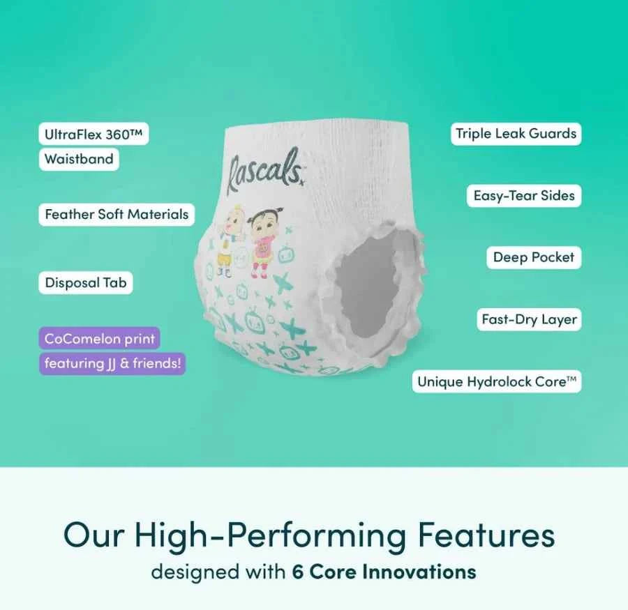 Rascals Premium Baby Diapers - Comfortable & Leak-Proof Diaper for Babies 15-20 kg - Soft & Gentle Diapers Size 6 - Jumbo Box (60 Count).