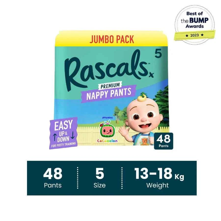 Rascals Cocomelon Edition Training Diaper Pants , Jumbo Pack, Size 5, 13-18 kg, 48 Count.
