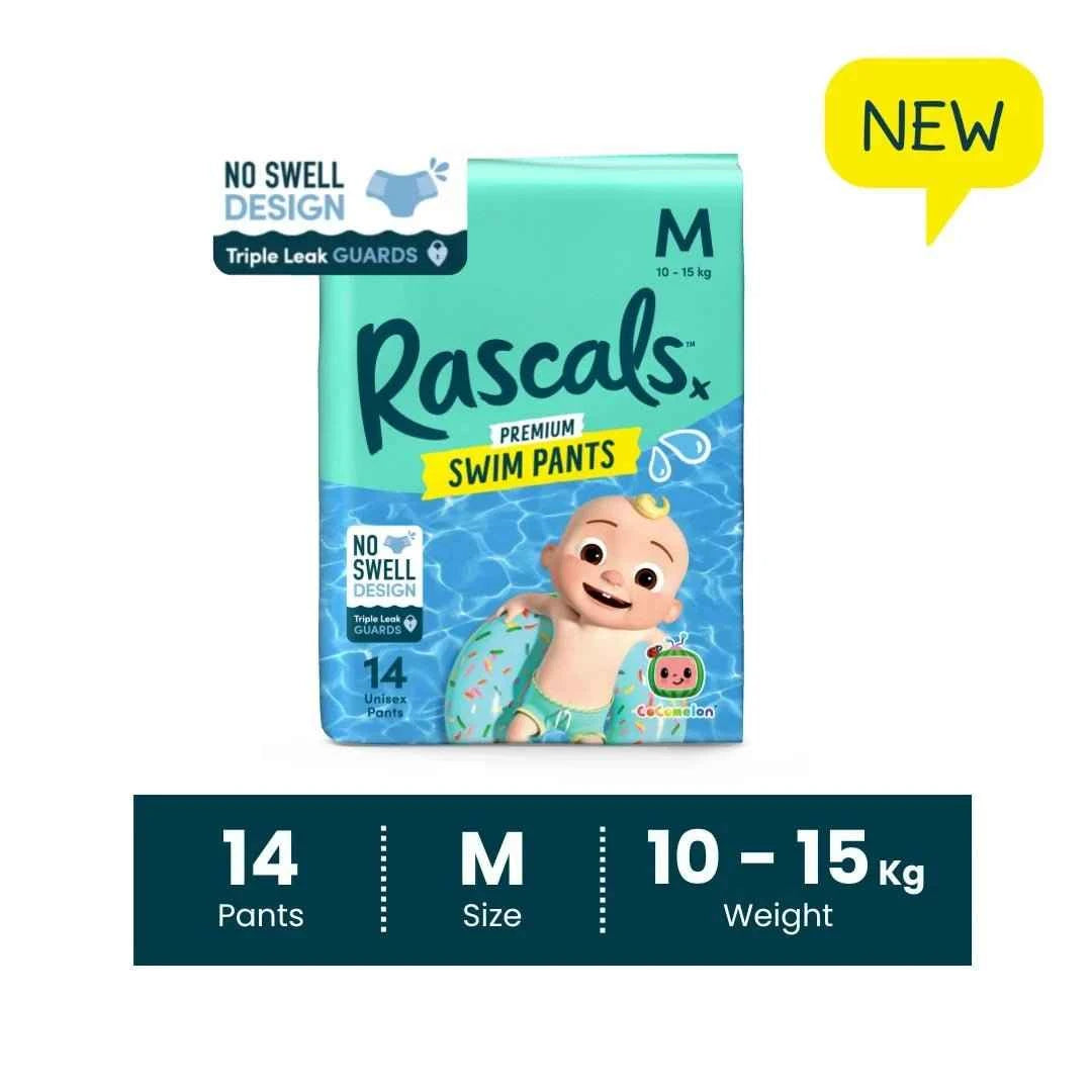 Rascals Cocomelon Premium Baby Swimming Diaper Pants - Advanced Leak Protection Swimming Diaper Pants For Little Swimmers - Extra Stretchy Waistband Swim Pants Medium Pack of 14