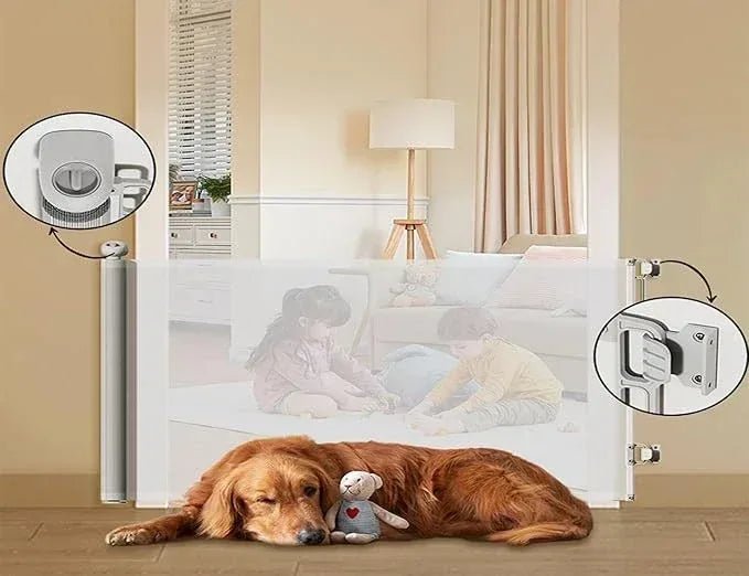 Retractable Baby Safety Gate| Roll - Up Stair & Door Gate for Babies, Dogs & Pets | ‎135 x 135 x 86 cm - Adenzo Comfies