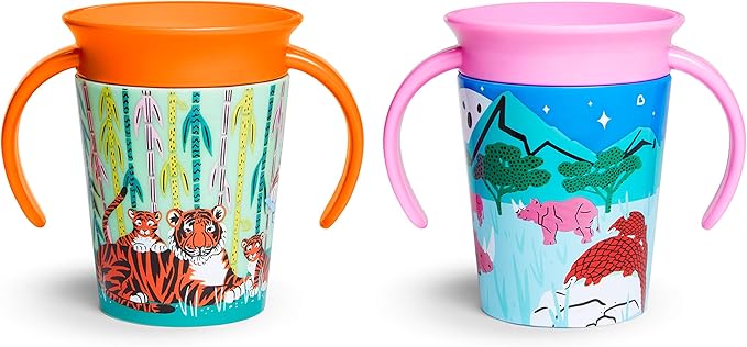 Munchkin Miracle 360 Wildlove Trainer Cup, 6 Oz, 2 Pack, Tiger/Rhino