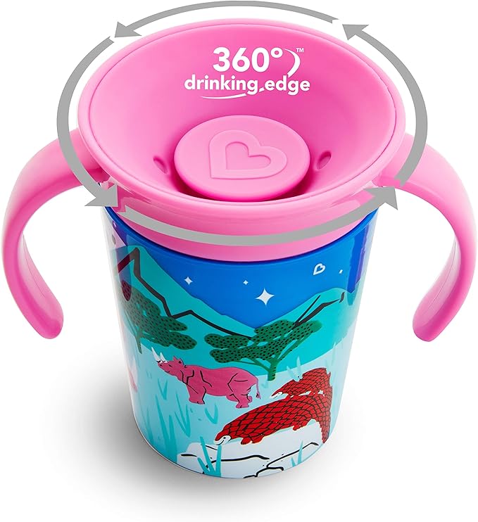 Munchkin Miracle 360 Wildlove Trainer Cup, 6 Oz, 2 Pack, Tiger/Rhino