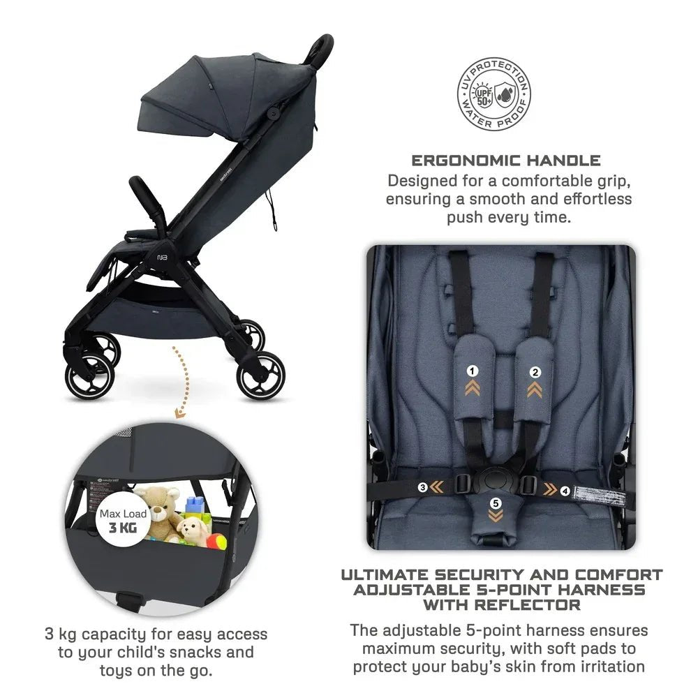 Neobreez DECA Lightweight Cabin - Approved Baby Stroller – One - Hand Fold, UPF 50+ Waterproof Canopy, Travel - Friendly Compact Pushchair (0–4 Years, up to 22kg) - Adenzo Comfies