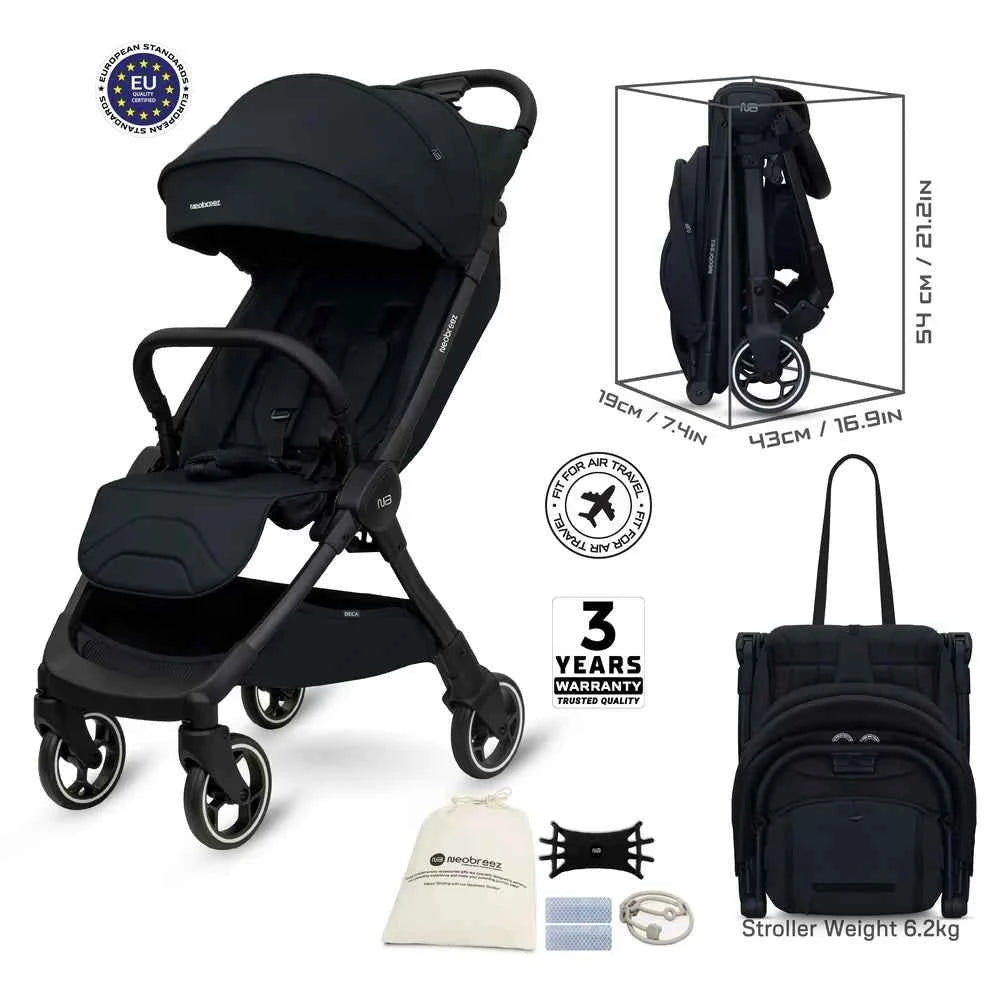 Neobreez  Lightweight Cabin Stroller, 0-4 Years, 22kg Capacity, Lie-Flat, Compact Fold, Hand Luggage, Large Basket, Gift Bag with Phone & Toy Holder, Reflective sticker, UV/Waterproof, Ventilated.