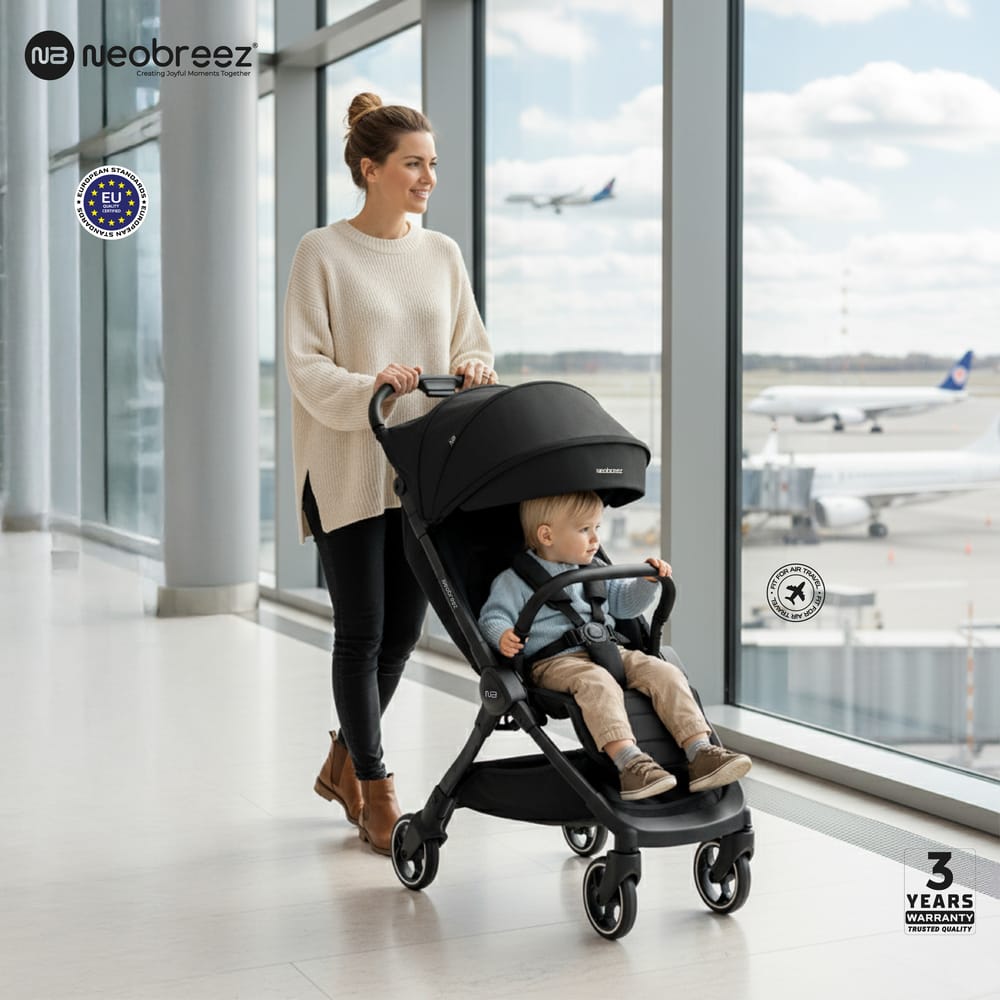 Neobreez  Lightweight Cabin Stroller, 0-4 Years, 22kg Capacity, Lie-Flat, Compact Fold, Hand Luggage, Large Basket, Gift Bag with Phone & Toy Holder, Reflective sticker, UV/Waterproof, Ventilated.