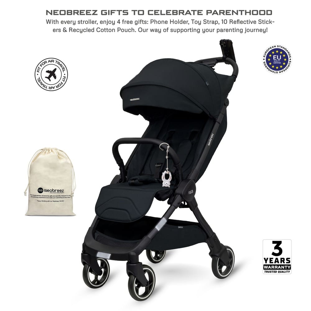 Neobreez  Lightweight Cabin Stroller, 0-4 Years, 22kg Capacity, Lie-Flat, Compact Fold, Hand Luggage, Large Basket, Gift Bag with Phone & Toy Holder, Reflective sticker, UV/Waterproof, Ventilated.