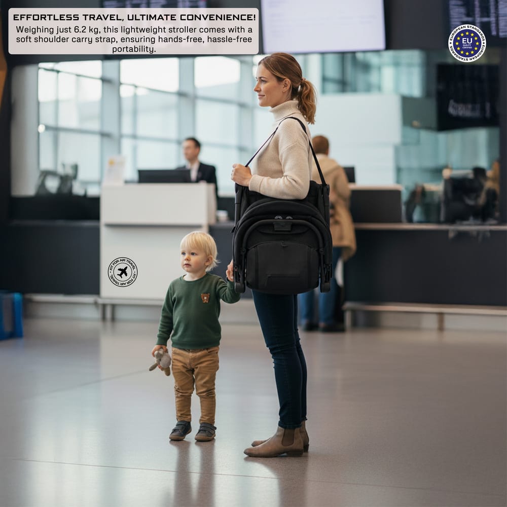 Neobreez  Lightweight Cabin Stroller, 0-4 Years, 22kg Capacity, Lie-Flat, Compact Fold, Hand Luggage, Large Basket, Gift Bag with Phone & Toy Holder, Reflective sticker, UV/Waterproof, Ventilated.