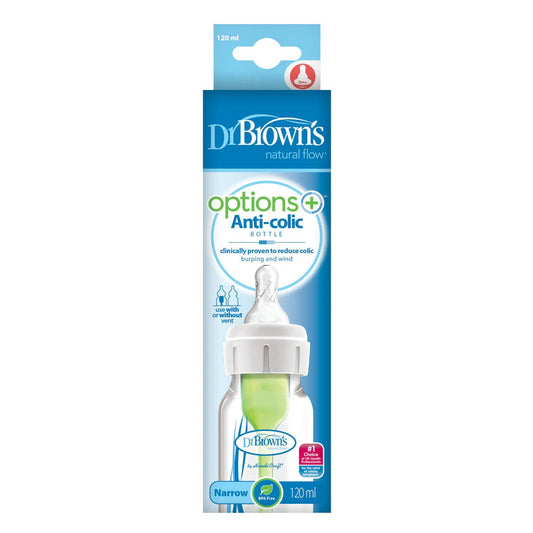 Dr Brown's Natural Flow Options + Narrow Baby Bottle, 120 ml, Pack of 1 - Adenzo Comfies