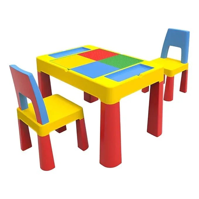 Home Canvas 2 - IN - 1 Unisex Kids Building Block & Study Table & Chair Set, Multicolor Table and Chair for Kids of 3 Years and Above - Adenzo Comfies