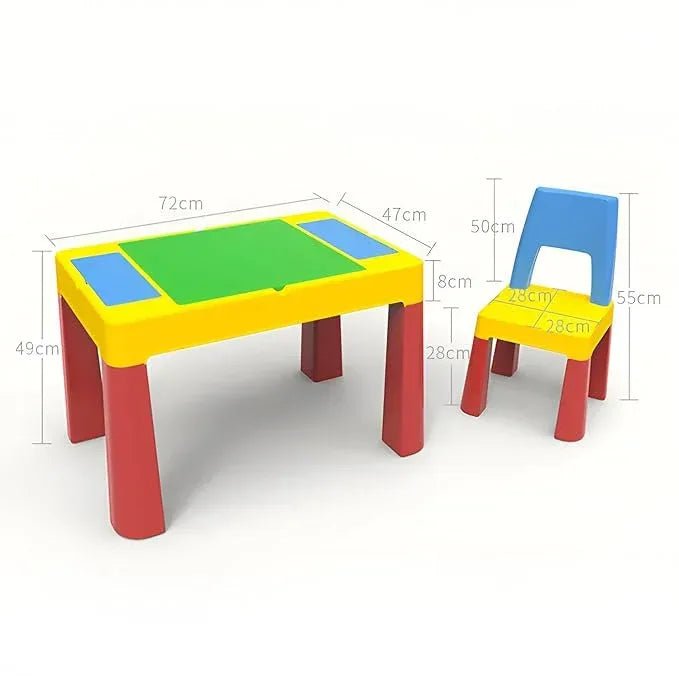 Home Canvas 2 - IN - 1 Unisex Kids Building Block & Study Table & Chair Set, Multicolor Table and Chair for Kids of 3 Years and Above - Adenzo Comfies