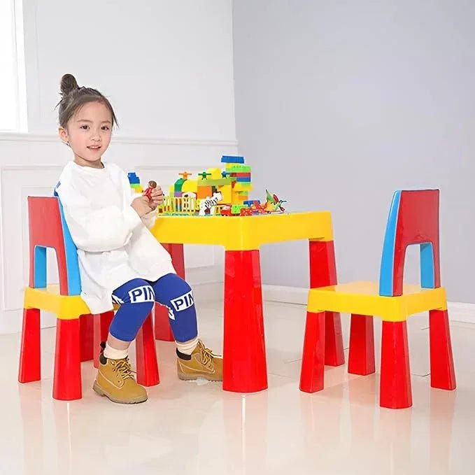 Home Canvas 2 - IN - 1 Unisex Kids Building Block & Study Table & Chair Set, Multicolor Table and Chair for Kids of 3 Years and Above - Adenzo Comfies
