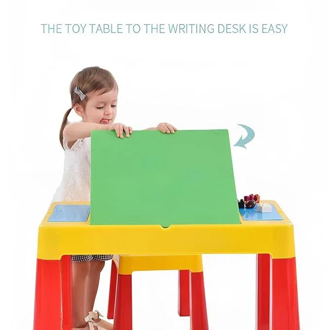 Home Canvas 2 - IN - 1 Unisex Kids Building Block & Study Table & Chair Set, Multicolor Table and Chair for Kids of 3 Years and Above - Adenzo Comfies