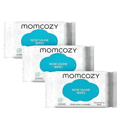 Momcozy Baby Nose Saline Wipes – Pure 0.9% Saline, Unscented & Hypoallergenic, 100% Biodegradable Nasal Wipes for Sensitive Skin